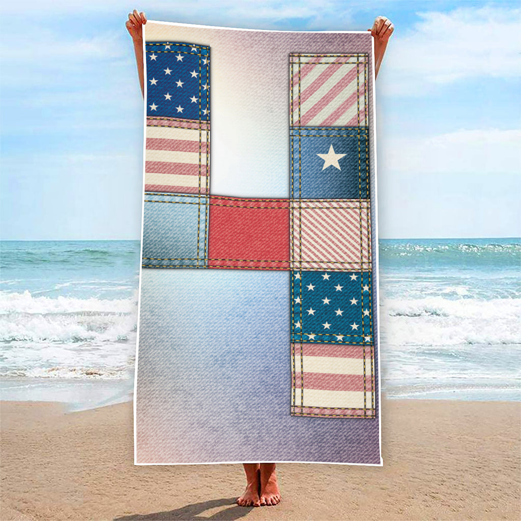 4th of July USA Denim Patchwork Print Beach Towel