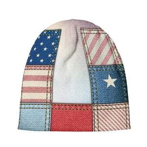 4th of July USA Denim Patchwork Print Beanie