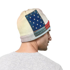 4th of July USA Denim Patchwork Print Beanie