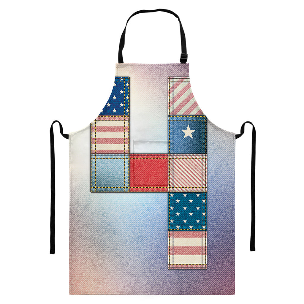 4th of July USA Denim Patchwork Print Bib Apron With Pocket