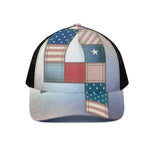4th of July USA Denim Patchwork Print Black Mesh Trucker Cap
