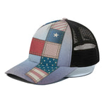 4th of July USA Denim Patchwork Print Black Mesh Trucker Cap