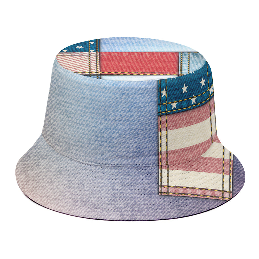 4th of July USA Denim Patchwork Print Bucket Hat