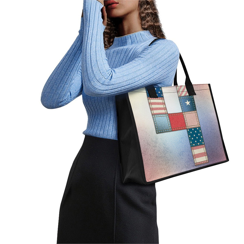 4th of July USA Denim Patchwork Print Canvas Tote Bag