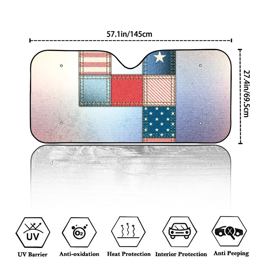 4th of July USA Denim Patchwork Print Car Windshield Sun Shade