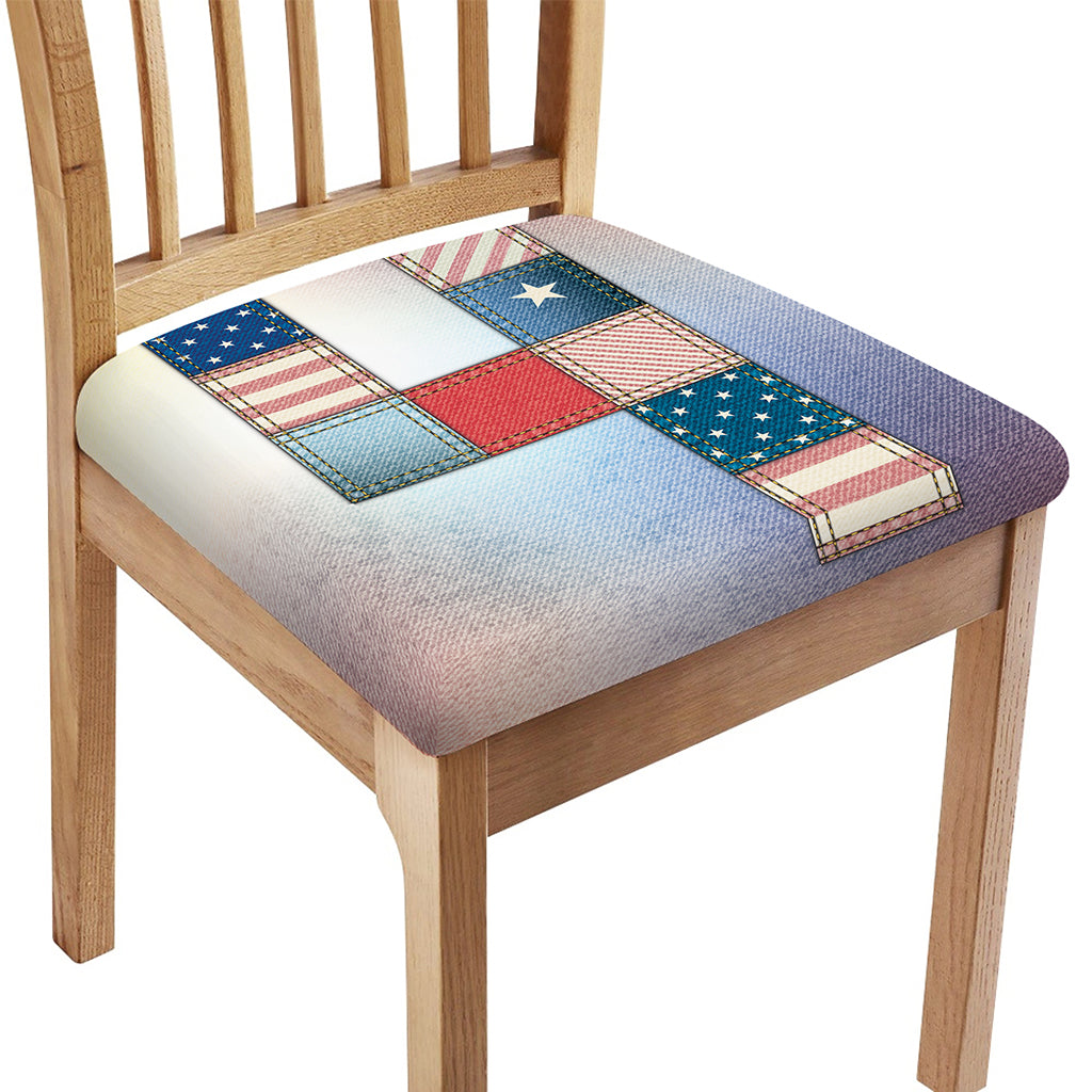 4th of July USA Denim Patchwork Print Chair Cushion Cover