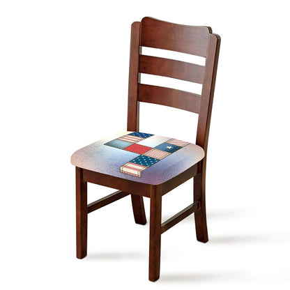 4th of July USA Denim Patchwork Print Chair Cushion Cover
