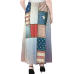 4th of July USA Denim Patchwork Print Chiffon Maxi Skirt