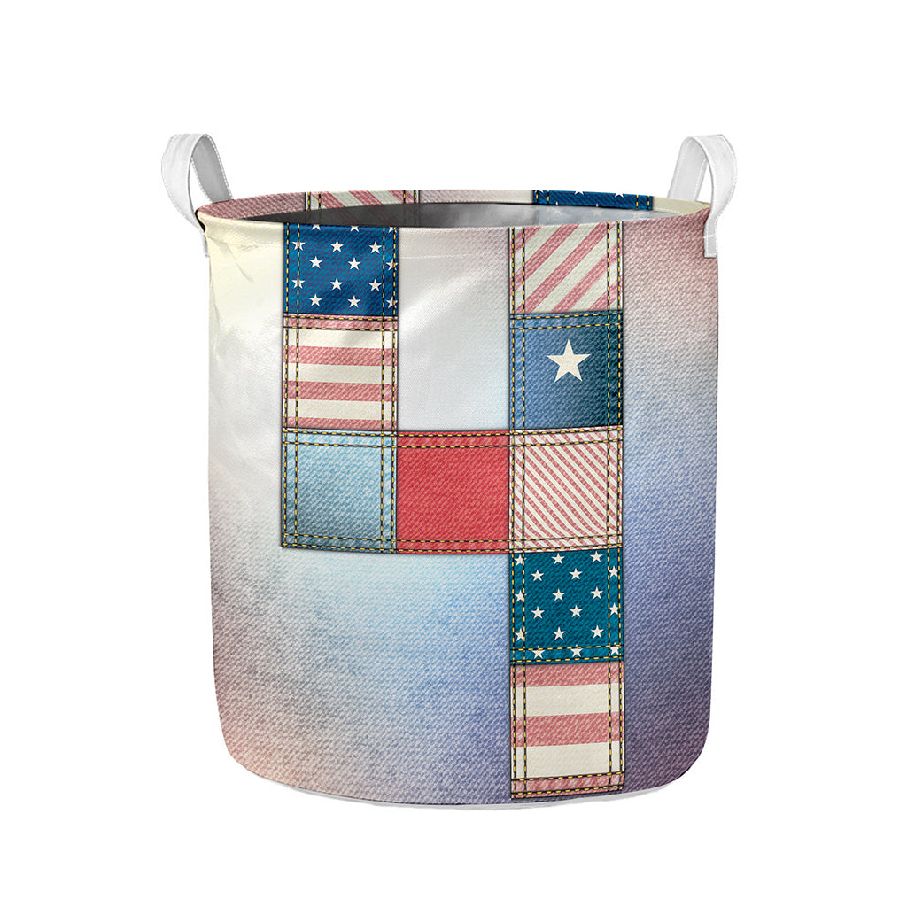 4th of July USA Denim Patchwork Print Collapsible Laundry Basket