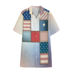 4th of July USA Denim Patchwork Print Cotton Hawaiian Shirt