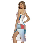 4th of July USA Denim Patchwork Print Cross Back Cami Dress