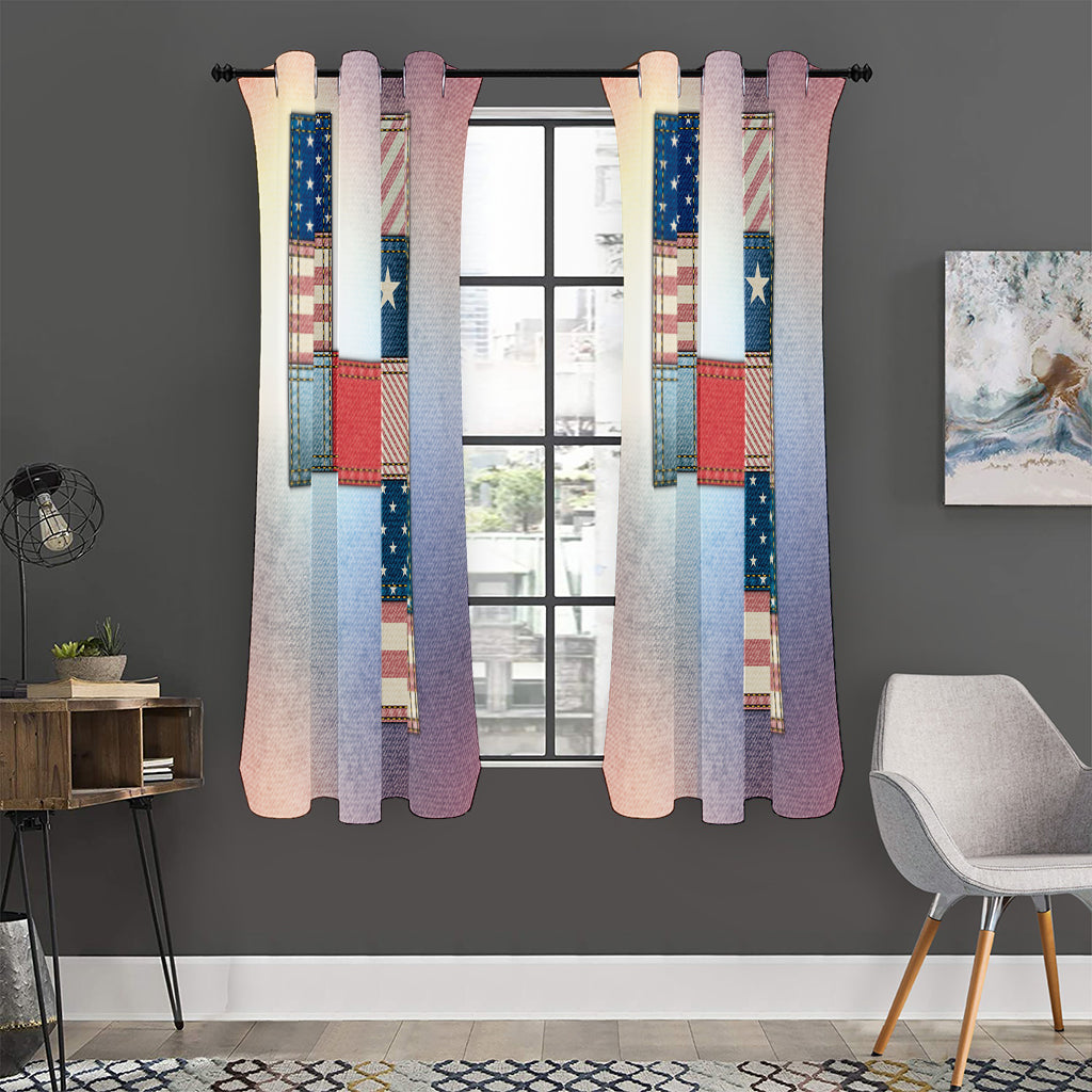 4th of July USA Denim Patchwork Print Curtain