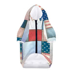 4th of July USA Denim Patchwork Print Dog Zip Up Hoodie