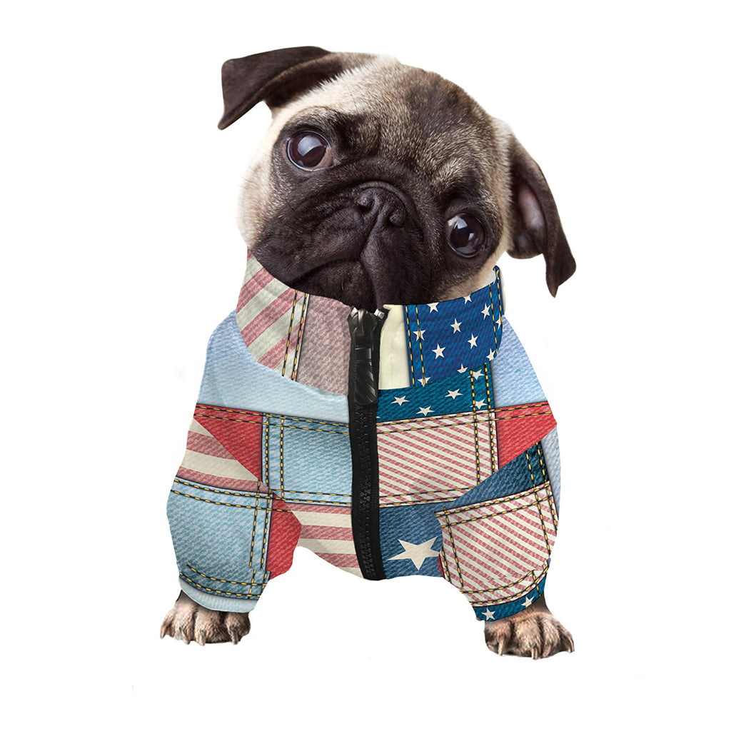 4th of July USA Denim Patchwork Print Dog Zip Up Jacket