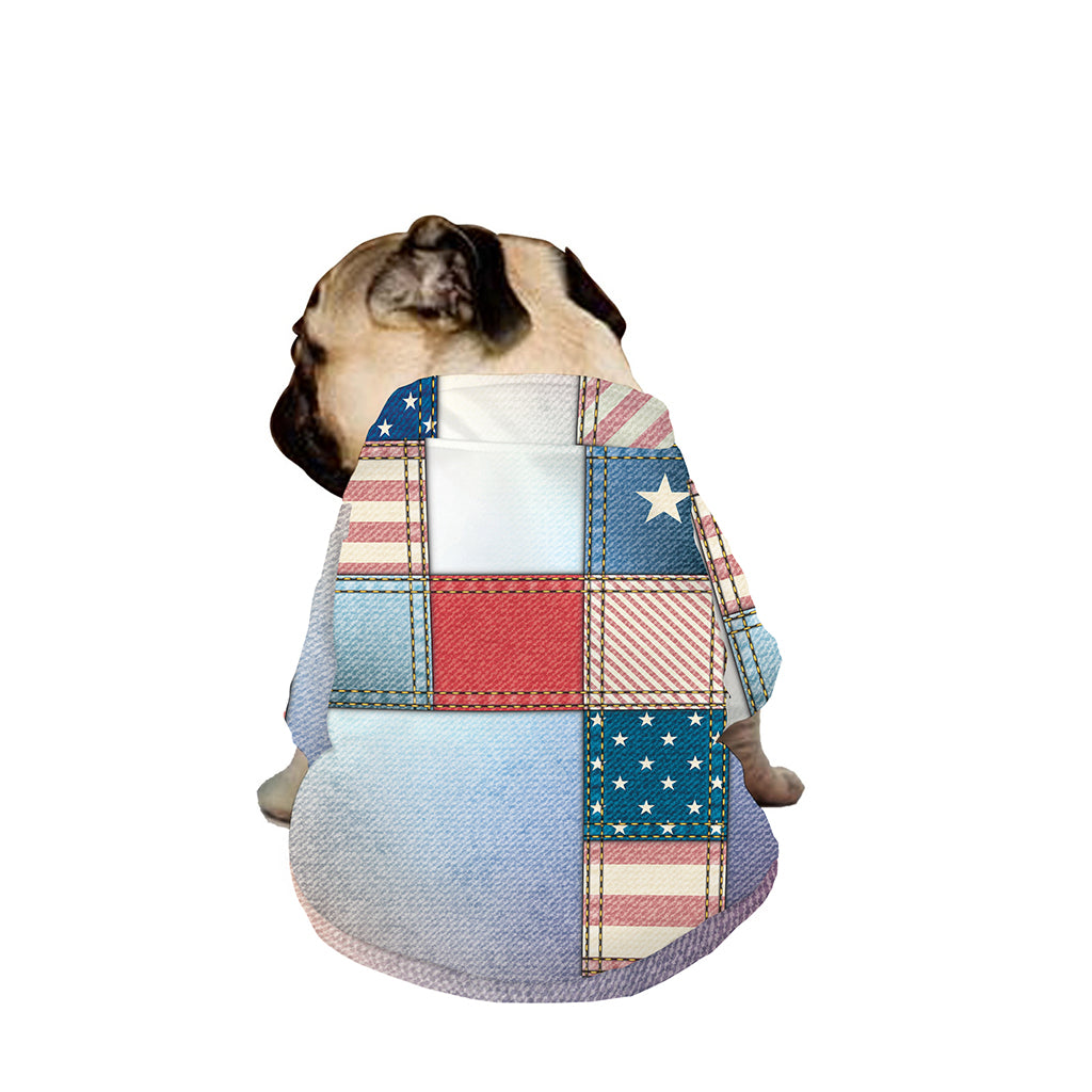 4th of July USA Denim Patchwork Print Dog Zip Up Jacket