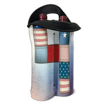 4th of July USA Denim Patchwork Print Double Neoprene Wine Tote