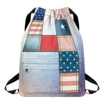 4th of July USA Denim Patchwork Print Drawstring Backpack