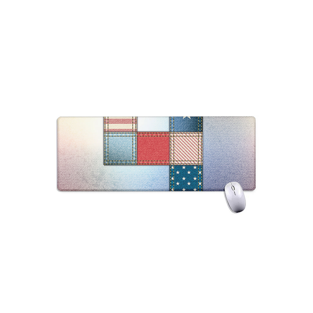 4th of July USA Denim Patchwork Print Extended Mouse Pad