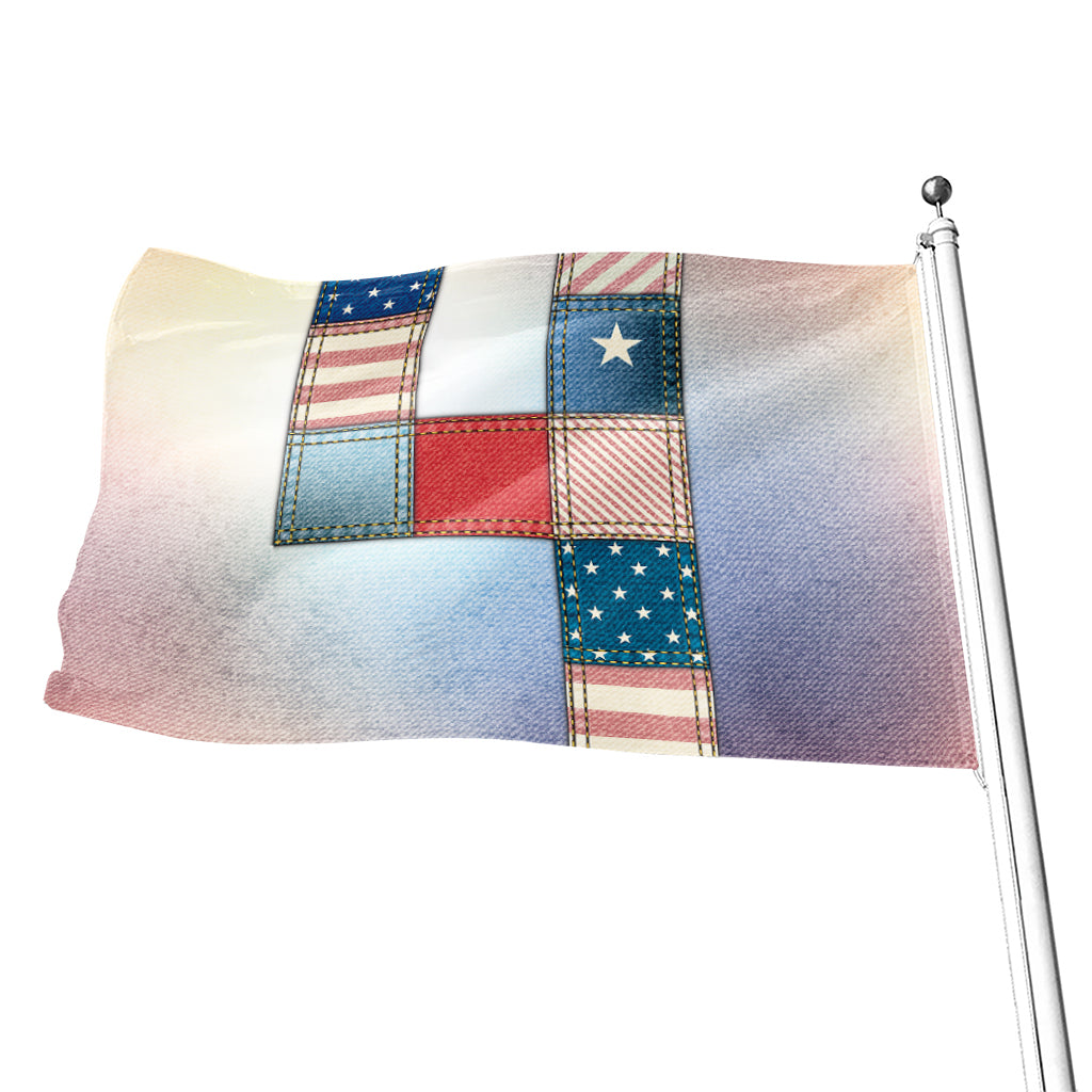 4th of July USA Denim Patchwork Print Flag