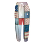 4th of July USA Denim Patchwork Print Fleece Lined Knit Pants