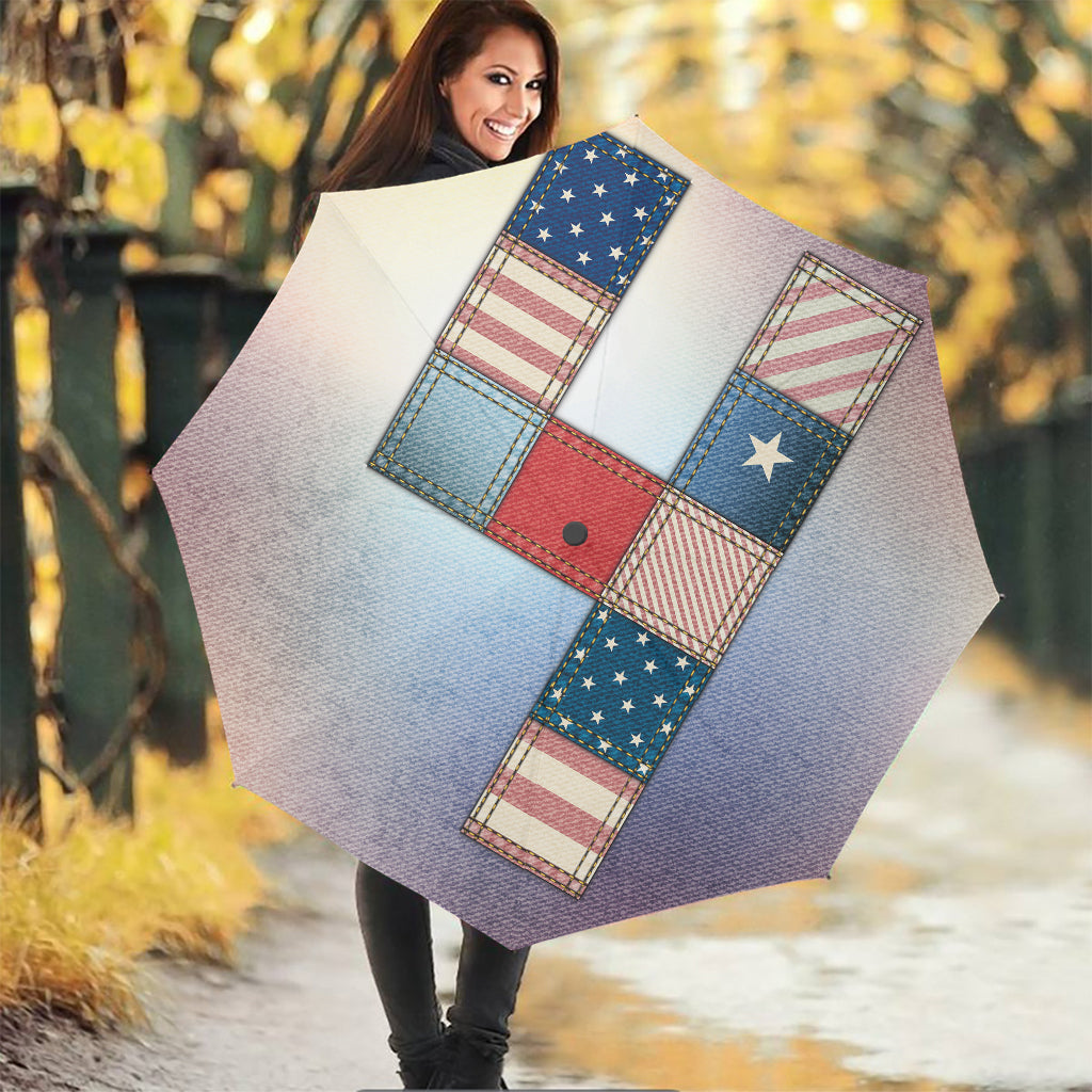 4th of July USA Denim Patchwork Print Foldable Umbrella