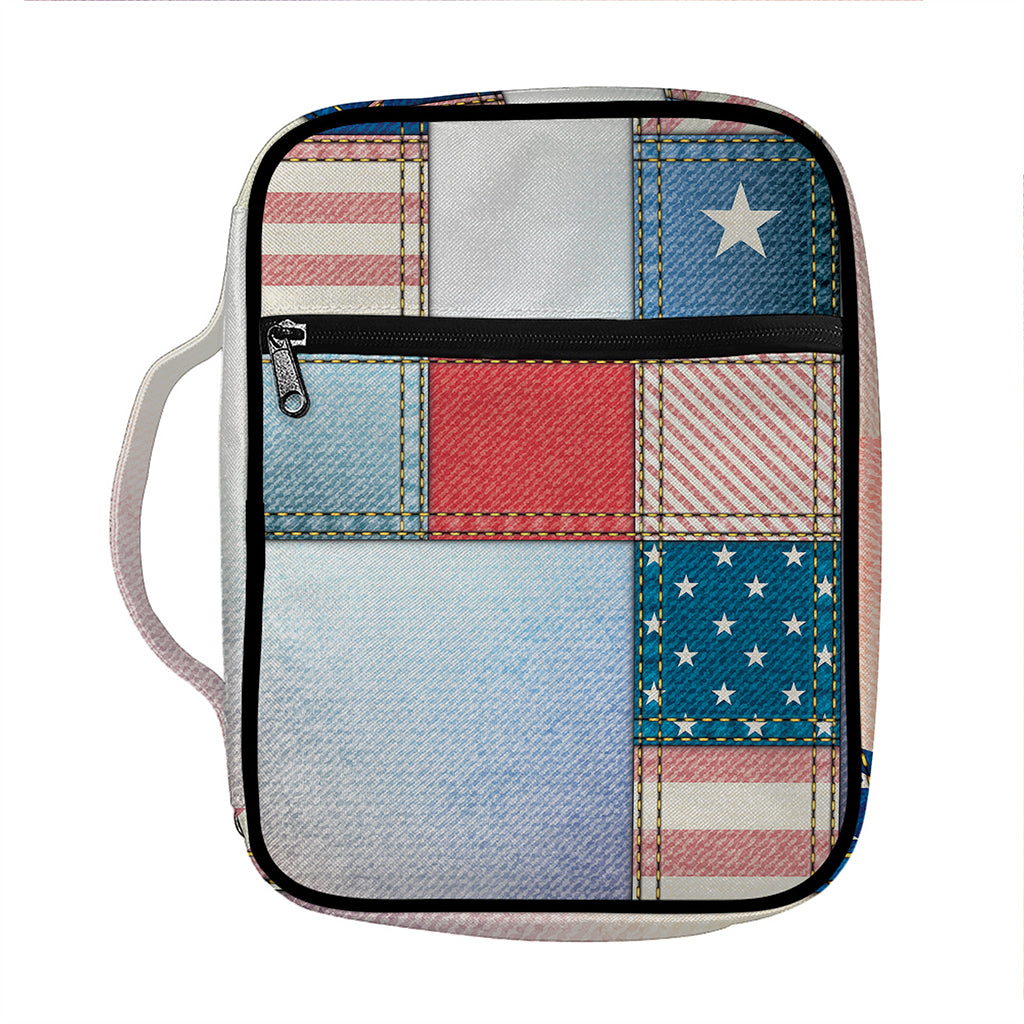 4th of July USA Denim Patchwork Print Front Pocket Bible Bag