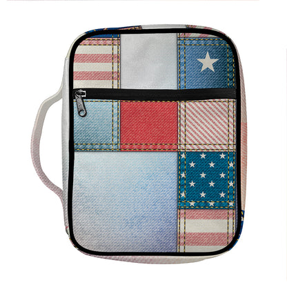 4th of July USA Denim Patchwork Print Front Pocket Bible Bag