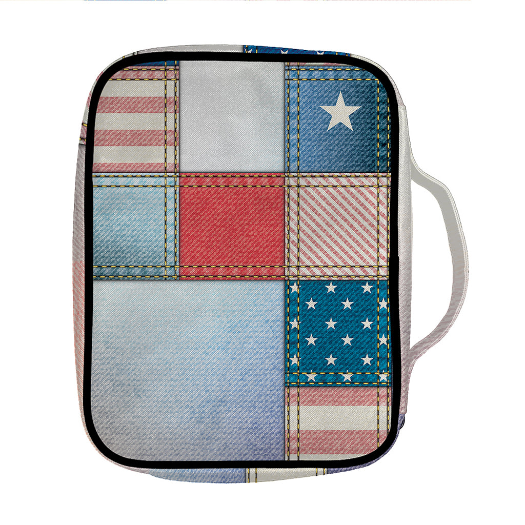 4th of July USA Denim Patchwork Print Front Pocket Bible Bag