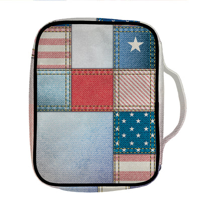 4th of July USA Denim Patchwork Print Front Pocket Bible Bag