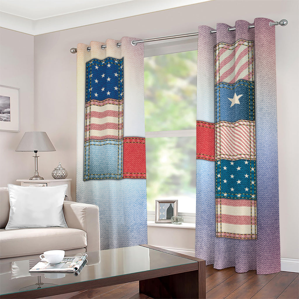 4th of July USA Denim Patchwork Print Grommet Curtains