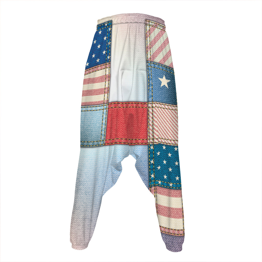 4th of July USA Denim Patchwork Print Hammer Pants