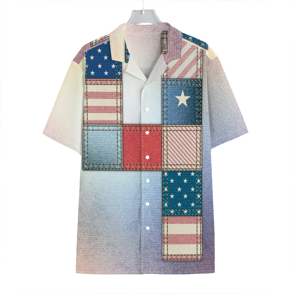 4th of July USA Denim Patchwork Print Hawaiian Shirt