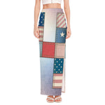 4th of July USA Denim Patchwork Print High Slit Maxi Skirt