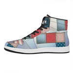 4th of July USA Denim Patchwork Print High Top Leather Sneakers