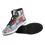 4th of July USA Denim Patchwork Print High Top Leather Sneakers
