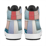 4th of July USA Denim Patchwork Print High Top Leather Sneakers