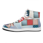 4th of July USA Denim Patchwork Print High Top Leather Sneakers