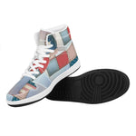 4th of July USA Denim Patchwork Print High Top Leather Sneakers