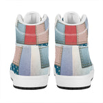 4th of July USA Denim Patchwork Print High Top Leather Sneakers