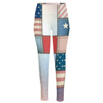 4th of July USA Denim Patchwork Print High-Waisted Pocket Leggings