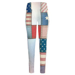 4th of July USA Denim Patchwork Print High-Waisted Pocket Leggings