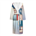 4th of July USA Denim Patchwork Print Hooded Bathrobe