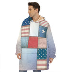 4th of July USA Denim Patchwork Print Hoodie Blanket