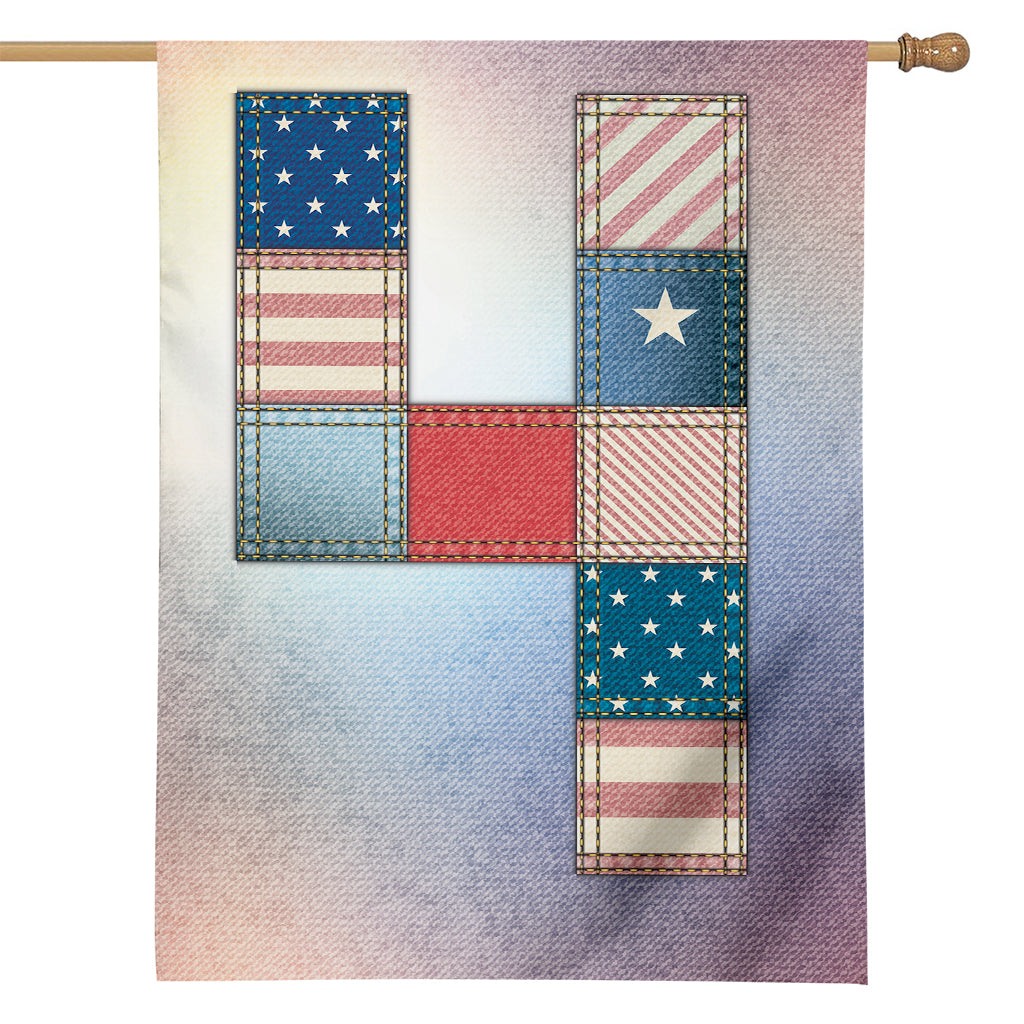 4th of July USA Denim Patchwork Print House Flag