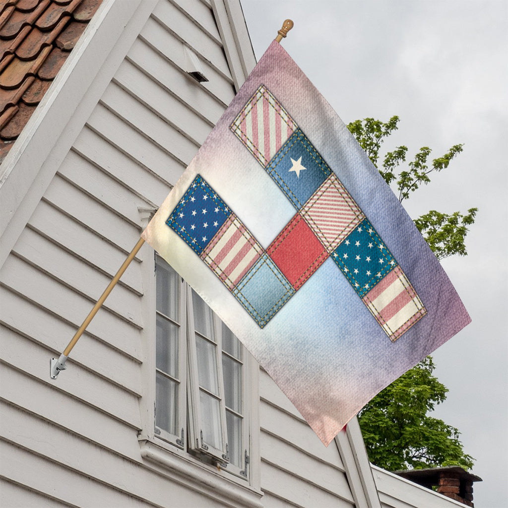 4th of July USA Denim Patchwork Print House Flag
