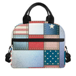 4th of July USA Denim Patchwork Print Insulated Lunch Bag