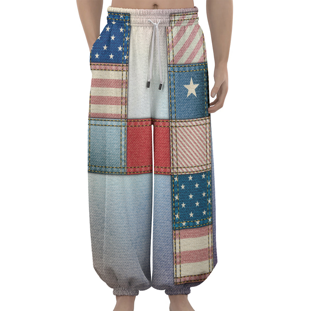 4th of July USA Denim Patchwork Print Lantern Pants