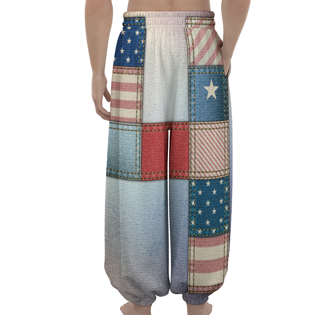 4th of July USA Denim Patchwork Print Lantern Pants