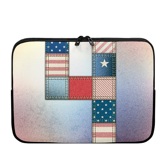 4th of July USA Denim Patchwork Print Laptop Sleeve