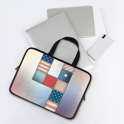 4th of July USA Denim Patchwork Print Laptop Sleeve With Handle